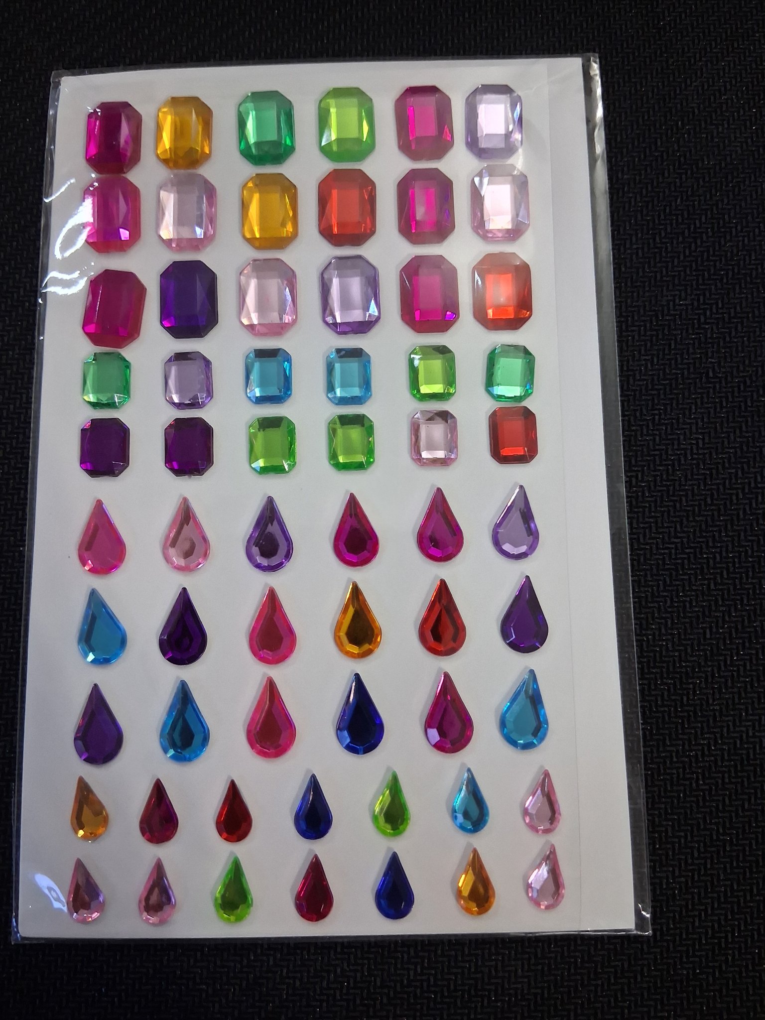 Nail Art & Craft Stickers — 15P Rhinestone Rectangle & Teardrop Gems (1 sheet)